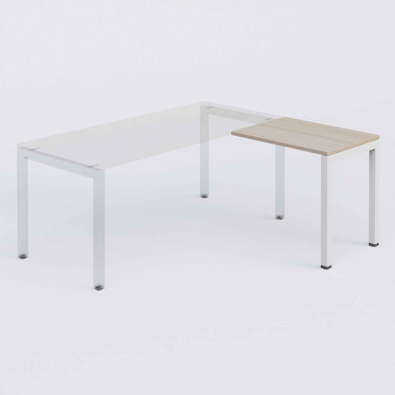 Retour direct 80x60cm sur pied, plateau acacia, structure blanc