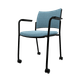 ZEN tissu visiteur - Chaise 4 pieds sur roulettes accotoirs laqué noir (A).Assise et dossier tissu Step Bleu gris (L06)