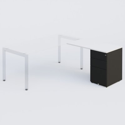 [Pas de famille] - [Pas de sous famille] - K3 retour direct 100x60cm sur caisson métal HB P.60cm 3 tiroirs. Plateau Blanc et caisson Noir Mat