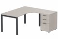 Plan Compact 90° asymétrique 180x162x80/60cm retour à droite avec caisson HB bois 3 tiroirs, acacia/anthracite