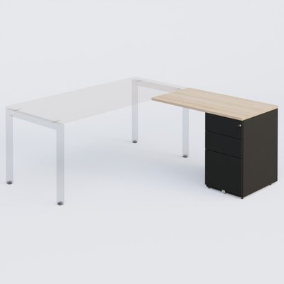 [Pas de famille] - [Pas de sous famille] - K3 retour direct 100x60cm sur caisson métal HB P.60cm 3 tiroirs. Plateau Hêtre et caisson Noir Mat