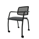 Diva - Chaise dos résille- piétement 4 pieds sur roulettes laqué noir (A).Assise tissu Vinyle Gris Graphite DNK (D20)
