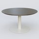 Table Basse Fashion Styl piètement colonne en métal et plateau bois. Plateau Chêne Moka et pietement Blanc (RAL 9010).