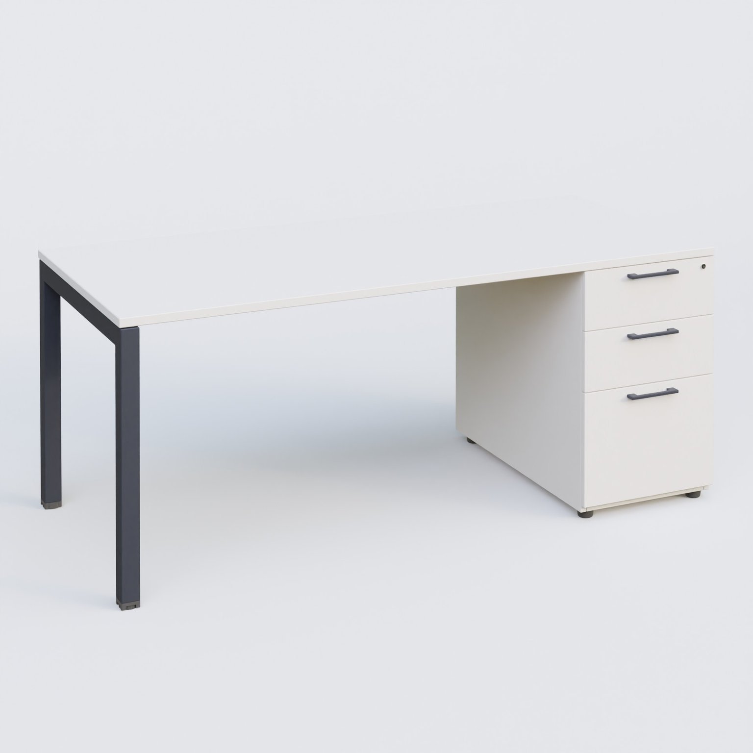 K3 Plateau droit 160x80 avec caisson porteur mélamine. Plateau ,caisson Blanc et pietement Anthracite