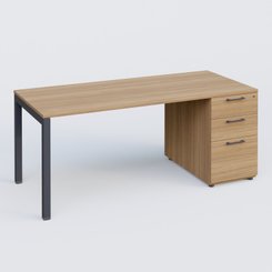 [Pas de famille] - [Pas de sous famille] - K3 Plateau droit 180x80 avec caisson porteur mélamine. Plateau ,caisson Noyer et pietement Anthracite