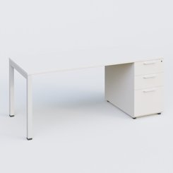 [Pas de famille] - [Pas de sous famille] - K3 Plateau droit 180x80 avec caisson porteur mélamine. Plateau ,caisson Blanc et pietement Blanc