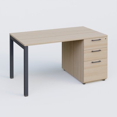 [Pas de famille] - [Pas de sous famille] - K3 Plateau droit 140x80 avec caisson porteur mélamine. Plateau ,caisson Acacia et pietement Anthracite
