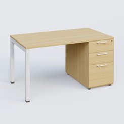 [Pas de famille] - [Pas de sous famille] - K3 Plateau droit 140x80 avec caisson porteur mélamine. Plateau ,caisson Chêne clair et pietement Blanc