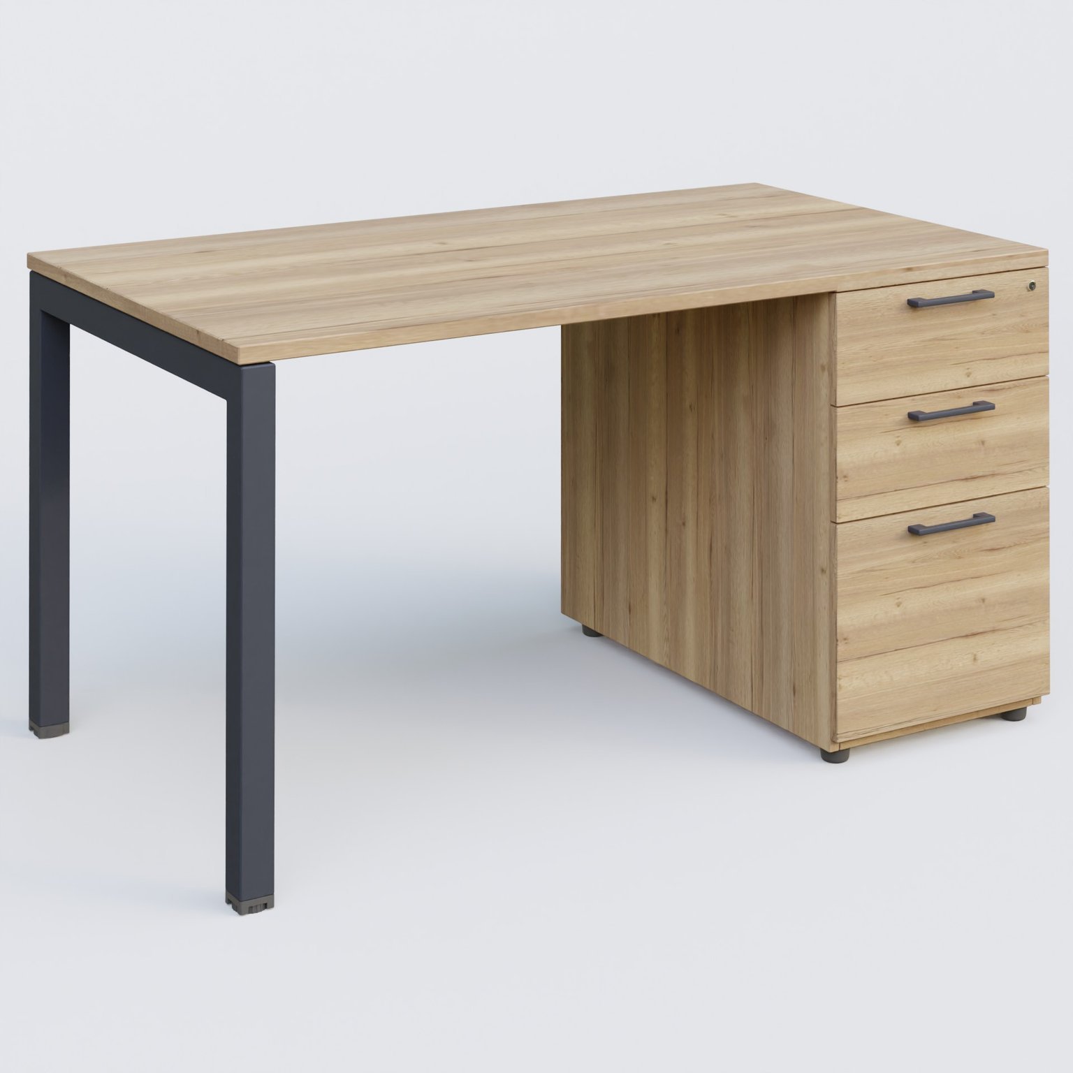 K3 Plateau droit 140x80 avec caisson porteur mélamine. Plateau ,caisson Chêne naturel et pietement Anthracite