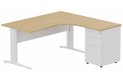 K1 Voile de fond Métal - Plan compact 90° asymétrique 180x162x80/60cm avec caisson HB métal 3 tiroirs - retour à droite