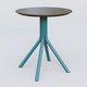 Table Basse Fashion Styl piètement 4 branches en métal et plateau bois. Plateau Chêne Moka et pietement Bleu Petrole (RAL 5025).