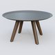 Table Basse Fashion Styl piètement 3 pieds bois et plateau métal. Plateau Carbon Grey et pietement Chêne Moka.