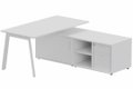 K8 Plan 200x100 avec meuble porteur (L180xP64) avec caisson 2T dont 1 DS intégré - meuble à droite - Finitions = Plateau et top de finition : Blanc /Piétement :Blanc (BL) / Corps du meuble : Blanc /Façade : Blanc
