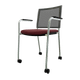 ZEN mesh visiteur - Chaise 4 pieds roulettes accotoirs chrome (CH).Assise tissu et dossier résille Step Rouge STC (L18)