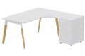 K8Wood Plan compact 90° asymétrique 180x162x80/60cm avec caisson HB bois 3 tiroirs - retour à droite