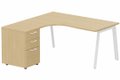 K8 Plan compact 90° asymétrique 180x162x80/ 60cm avec caisson HB bois 3 tiroirs - retour à gauche