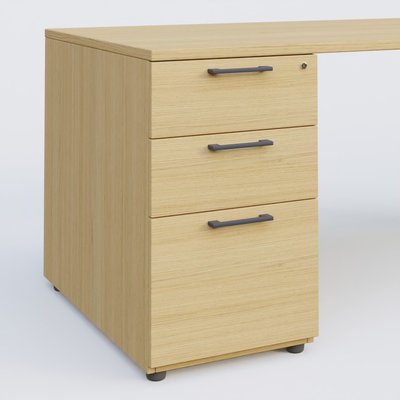 [Pas de famille] - [Pas de sous famille] - K1 Plateau droit 180x80 avec caisson porteur sous plateau mélamine à gauche. Plateau Chêne clair et pietement Anthracite
