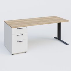 [Pas de famille] - [Pas de sous famille] - K1 Plateau droit 180x80 avec caisson porteur sous plateau mélamine à gauche. Plateau Chêne naturel et pietement Anthracite