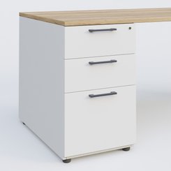 [Pas de famille] - [Pas de sous famille] - K1 Plateau droit 180x80 avec caisson porteur sous plateau mélamine à gauche. Plateau Chêne naturel et pietement Anthracite