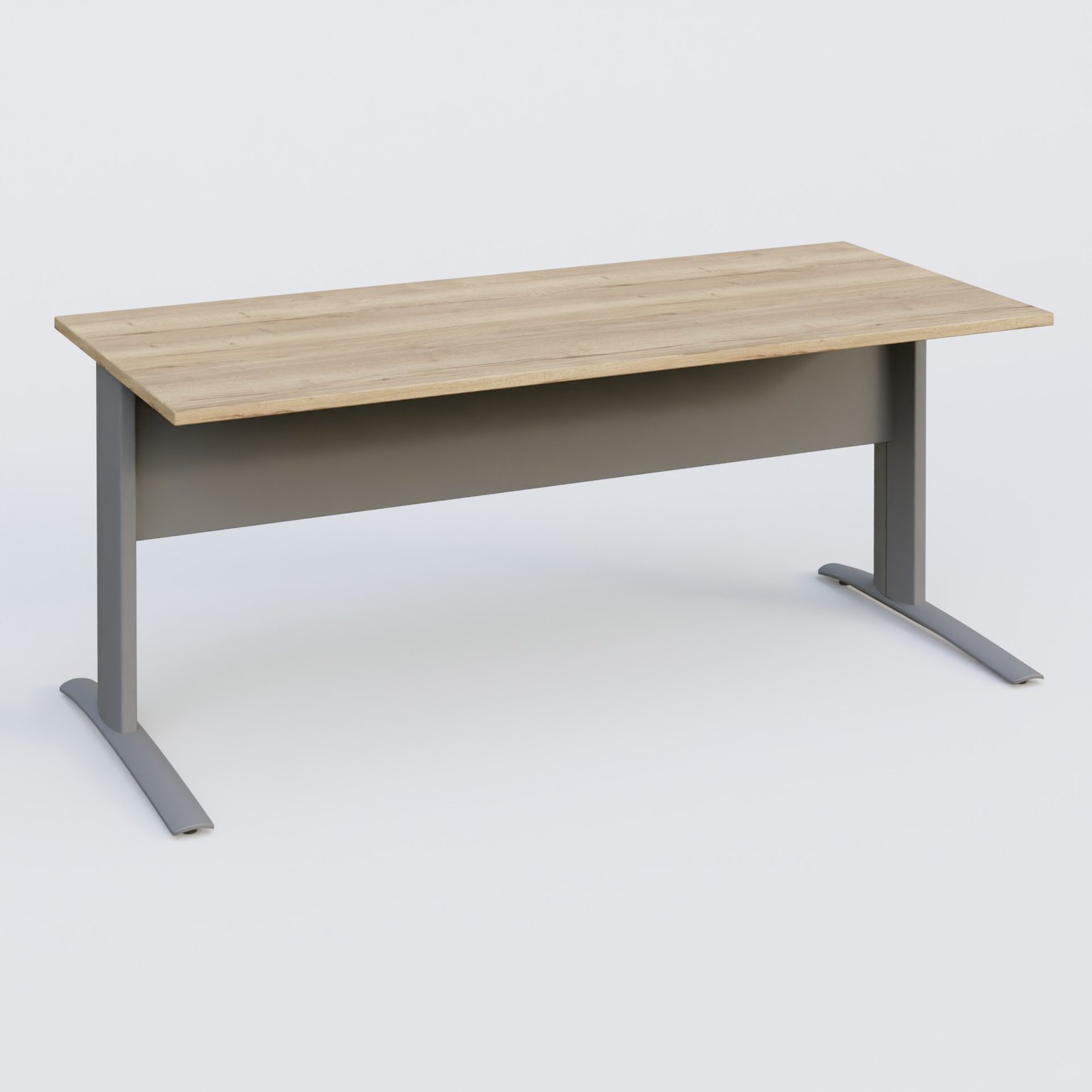 K1 Plateau droit 180x80 avec voile de fond métal. Plateau Chêne naturel et pietement Aluminium