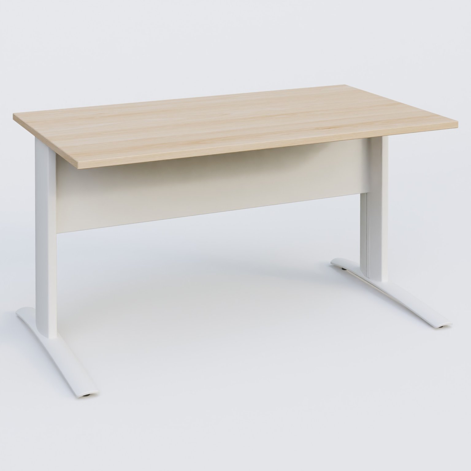 K1 Plateau droit 140x80 avec voile de fond métal. Plateau Hêtre et pietement Blanc