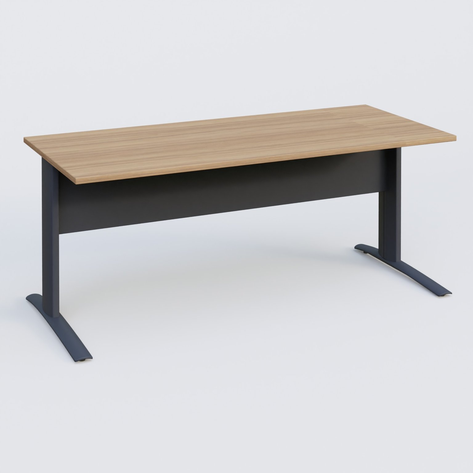 K1 Plateau droit 180x80 avec voile de fond métal. Plateau Noyer et pietement Anthracite