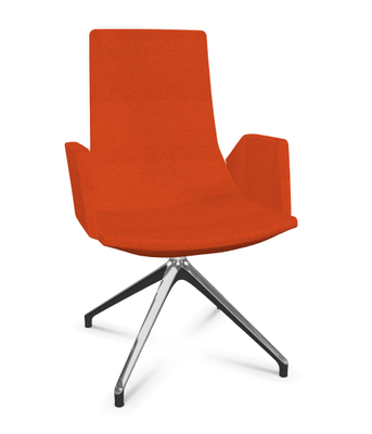 DIRECTION - Visiteurs - KI fauteuil de conférence haut dossier. piétement 4 branches en aluminium poli. revêtement tissu STEP coloris orange