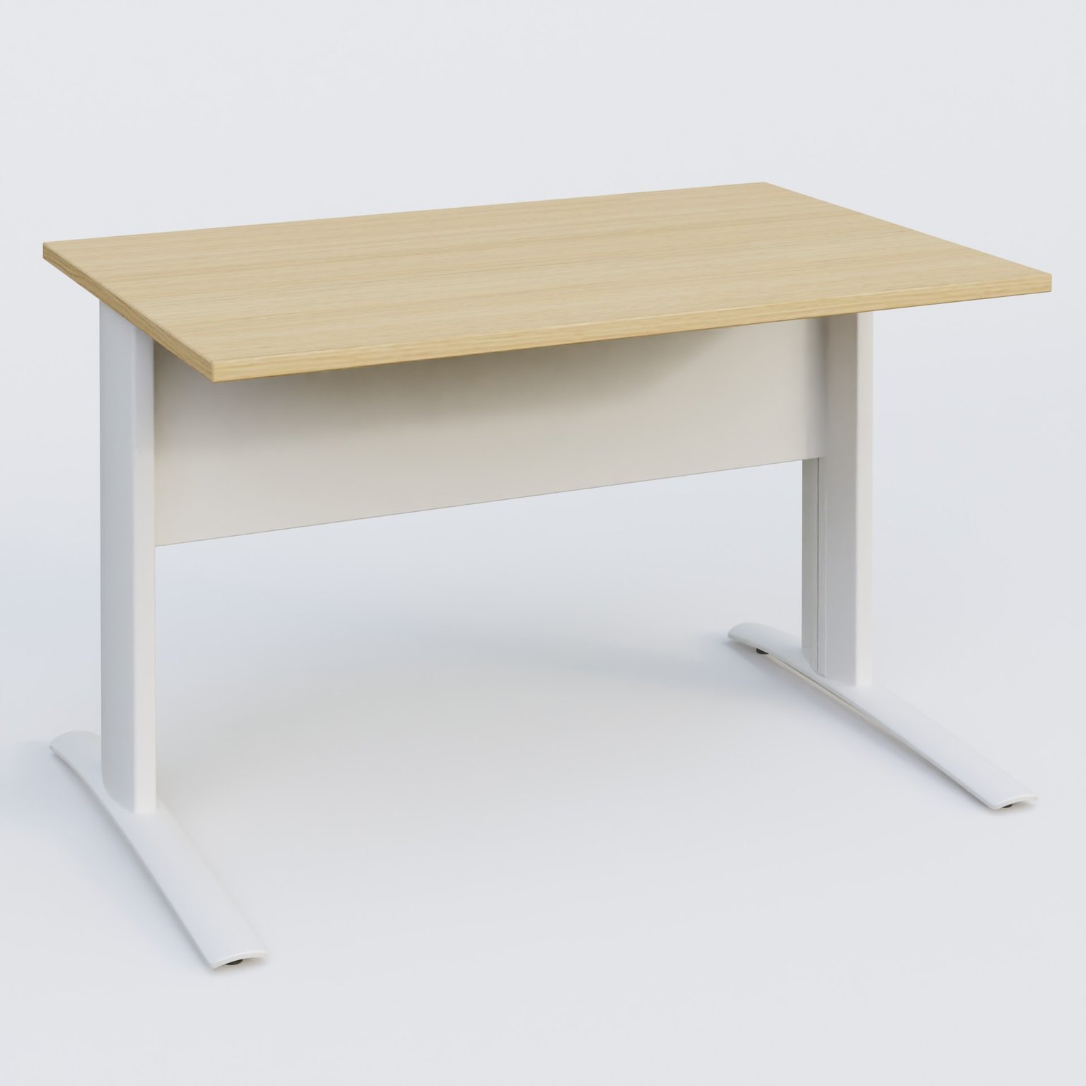 K1 Plateau droit 120x80 avec voile de fond métal. Plateau Chêne clair et pietement Blanc