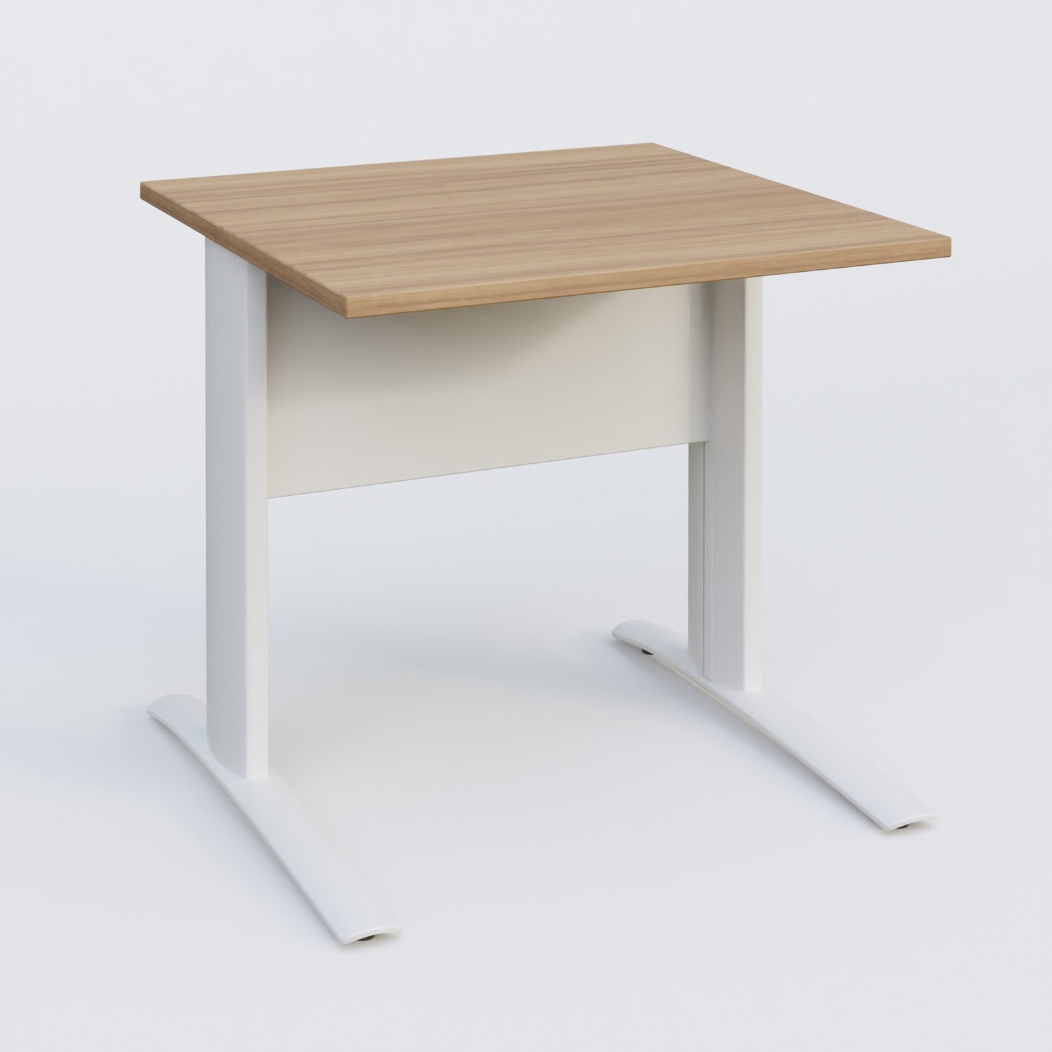 K1 Plateau droit 80x80 avec voile de fond métal. Plateau Noyer et pietement Blanc