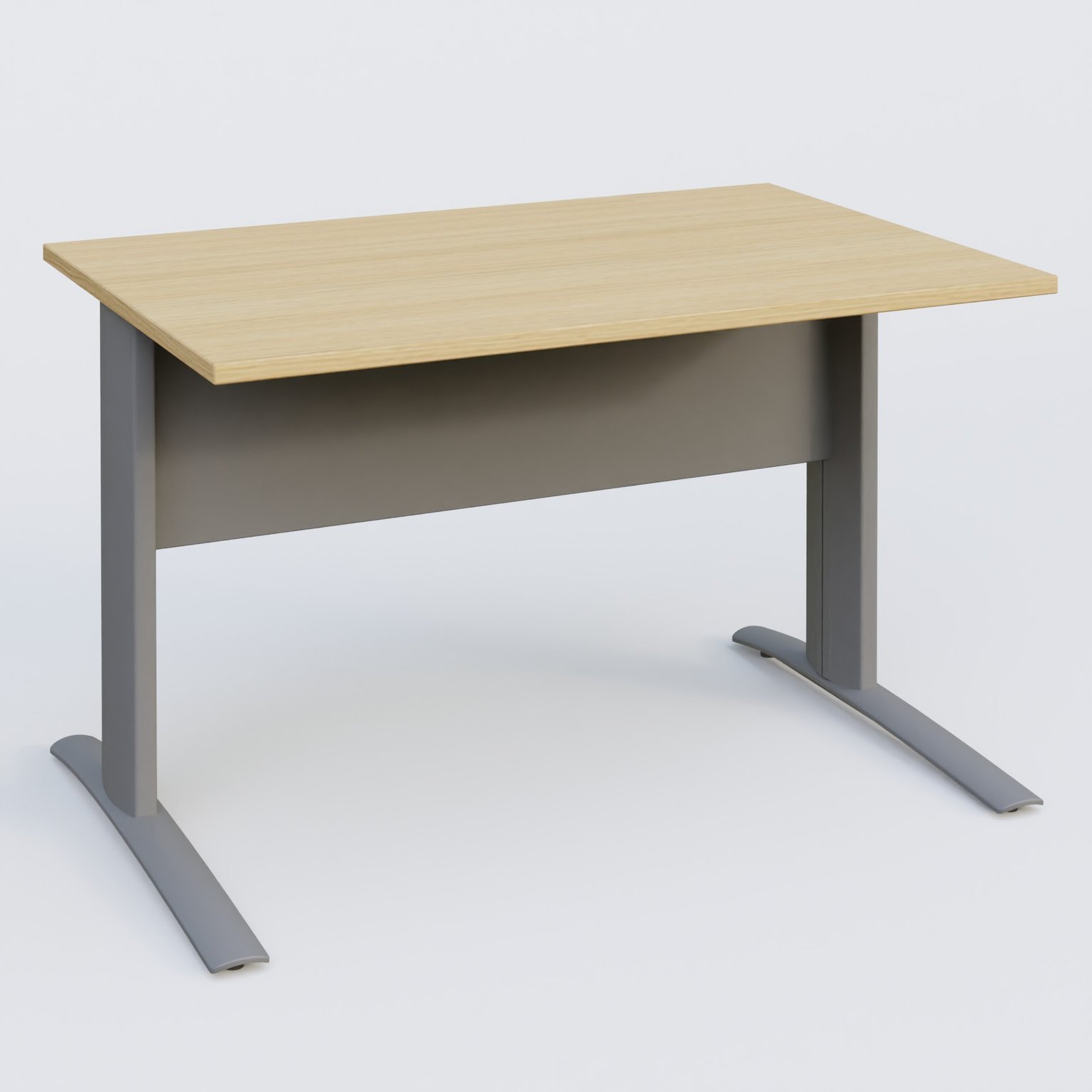 K1 Plateau droit 120x80 avec voile de fond métal. Plateau Chêne clair et pietement Aluminium