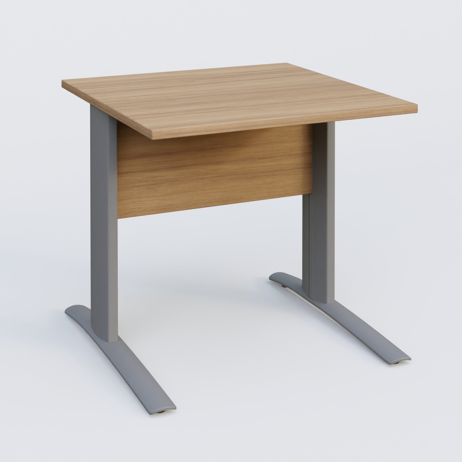 K1 Plateau droit 80x80 avec voile de fond bois. Plateau Noyer et pietement Aluminium