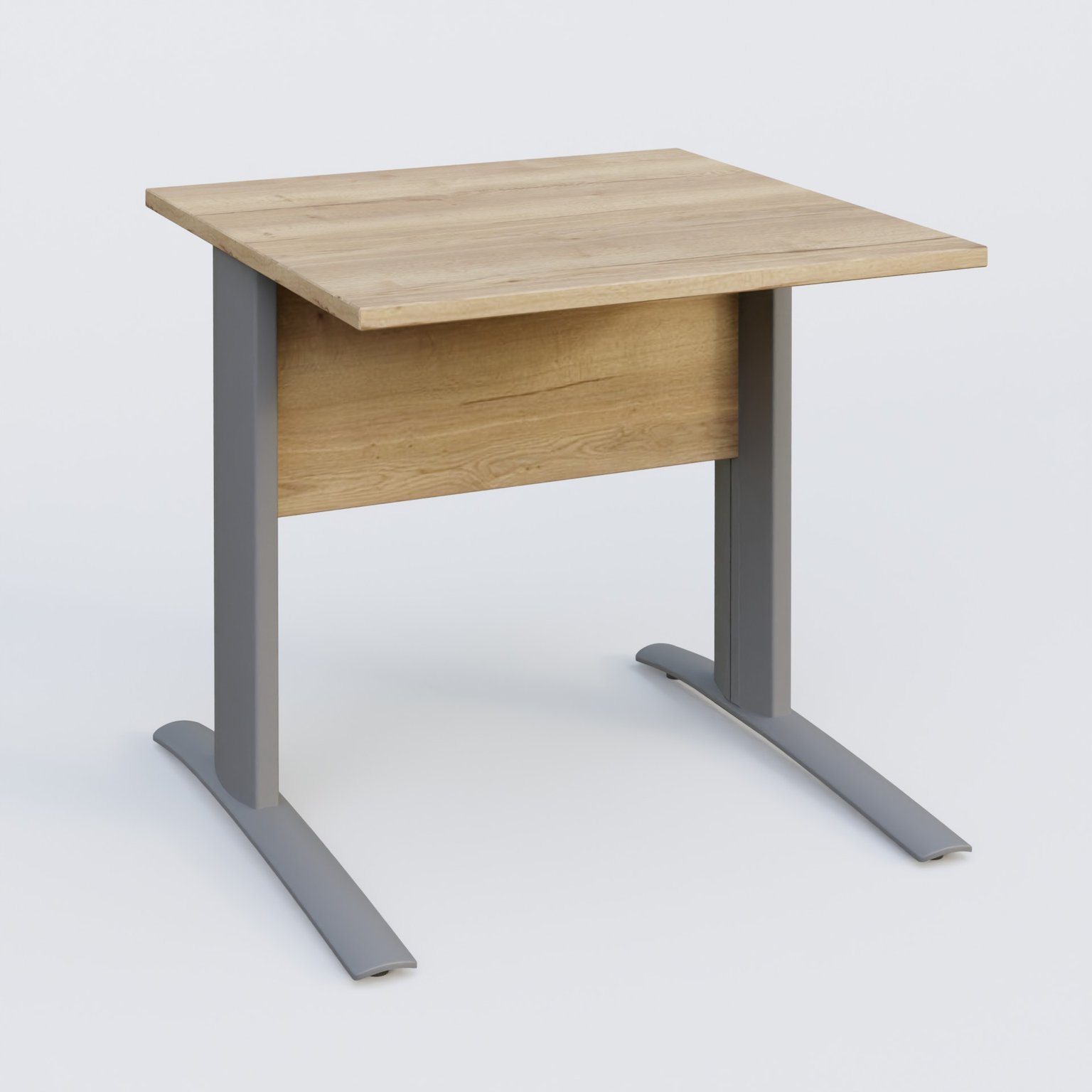 K1 Plateau droit 80x80 avec voile de fond bois. Plateau Chêne naturel et pietement Aluminium