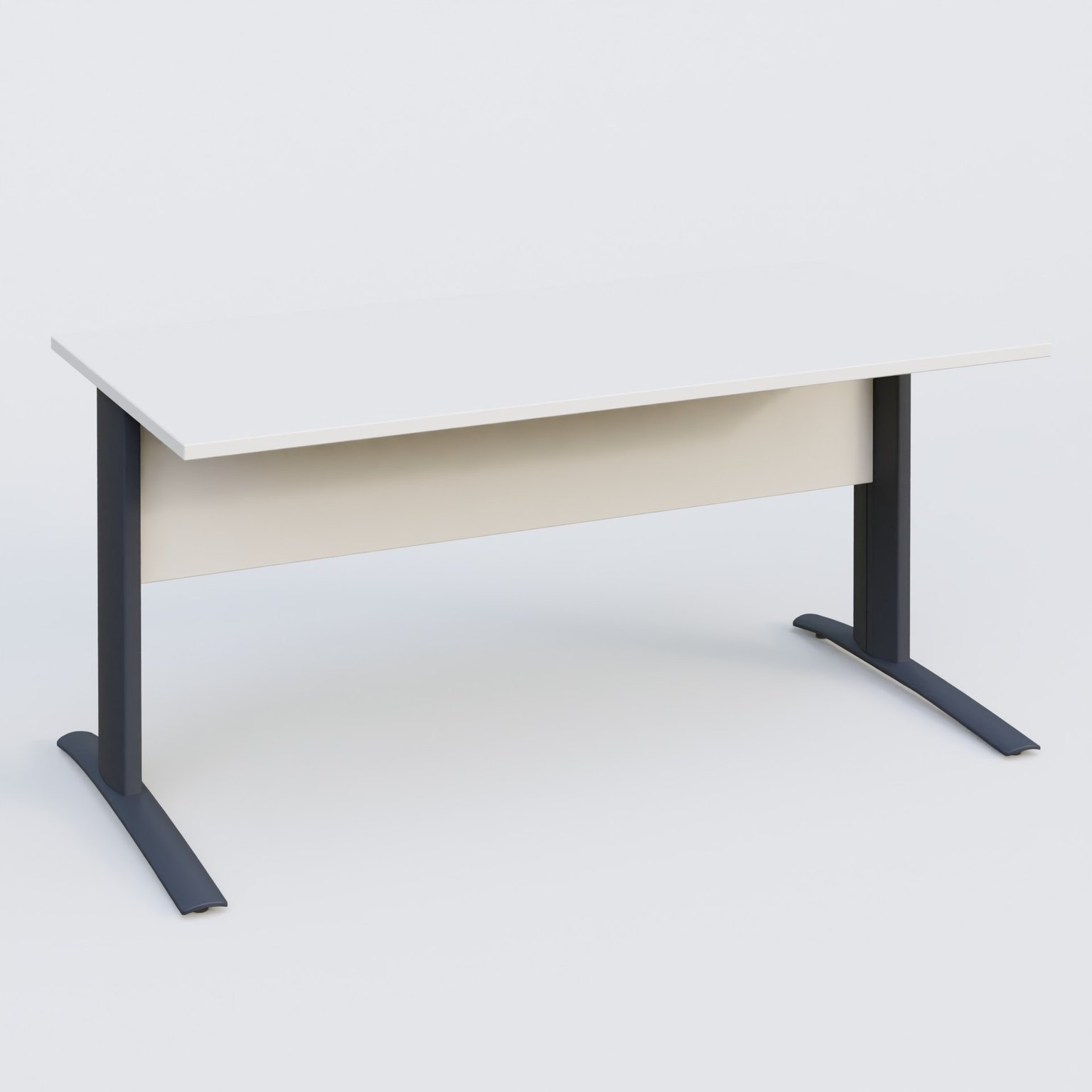 K1 Plateau droit 160x80 avec voile de fond bois. Plateau Blanc et pietement Anthracite