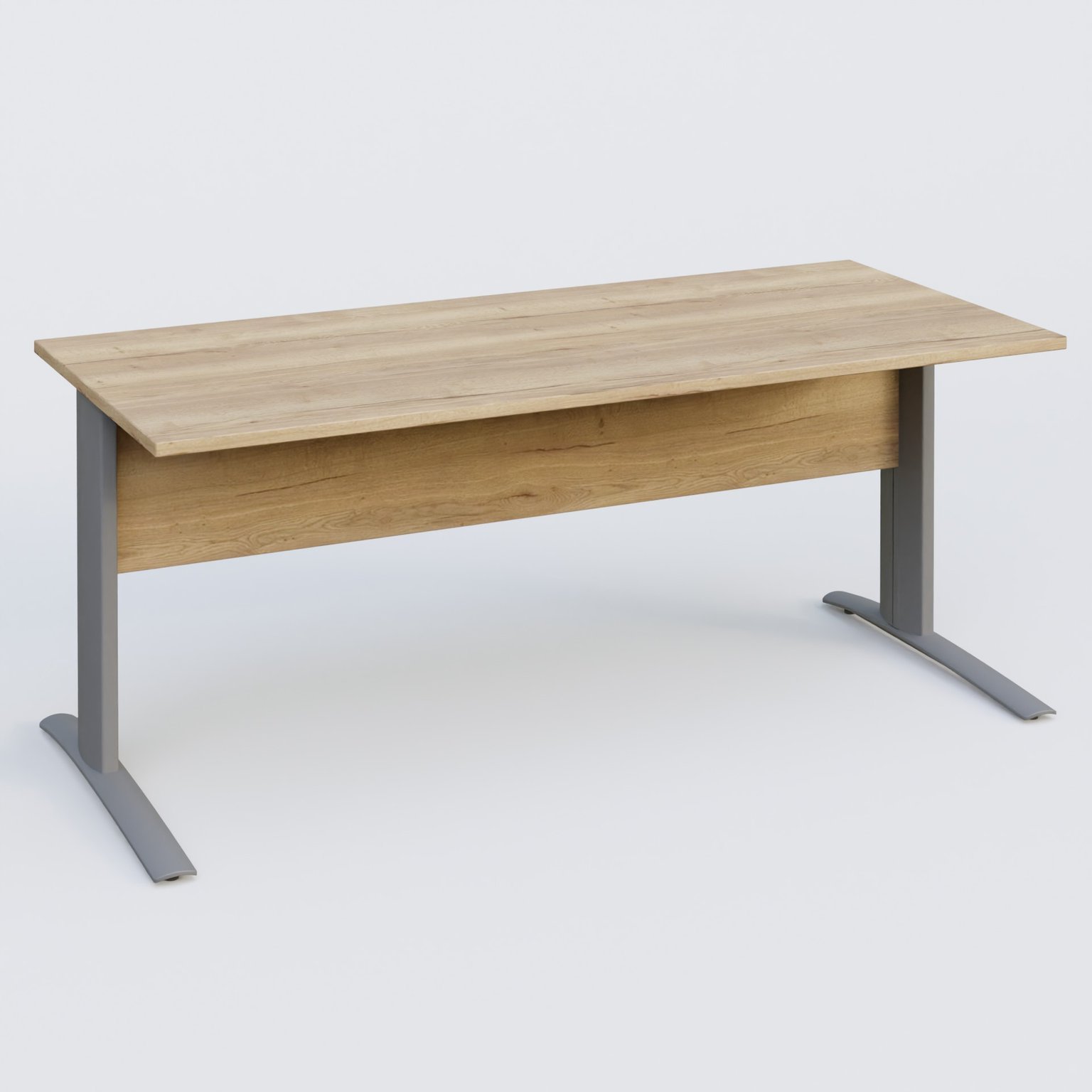 K1 Plateau droit 180x80 avec voile de fond bois. Plateau Chêne naturel et pietement Aluminium