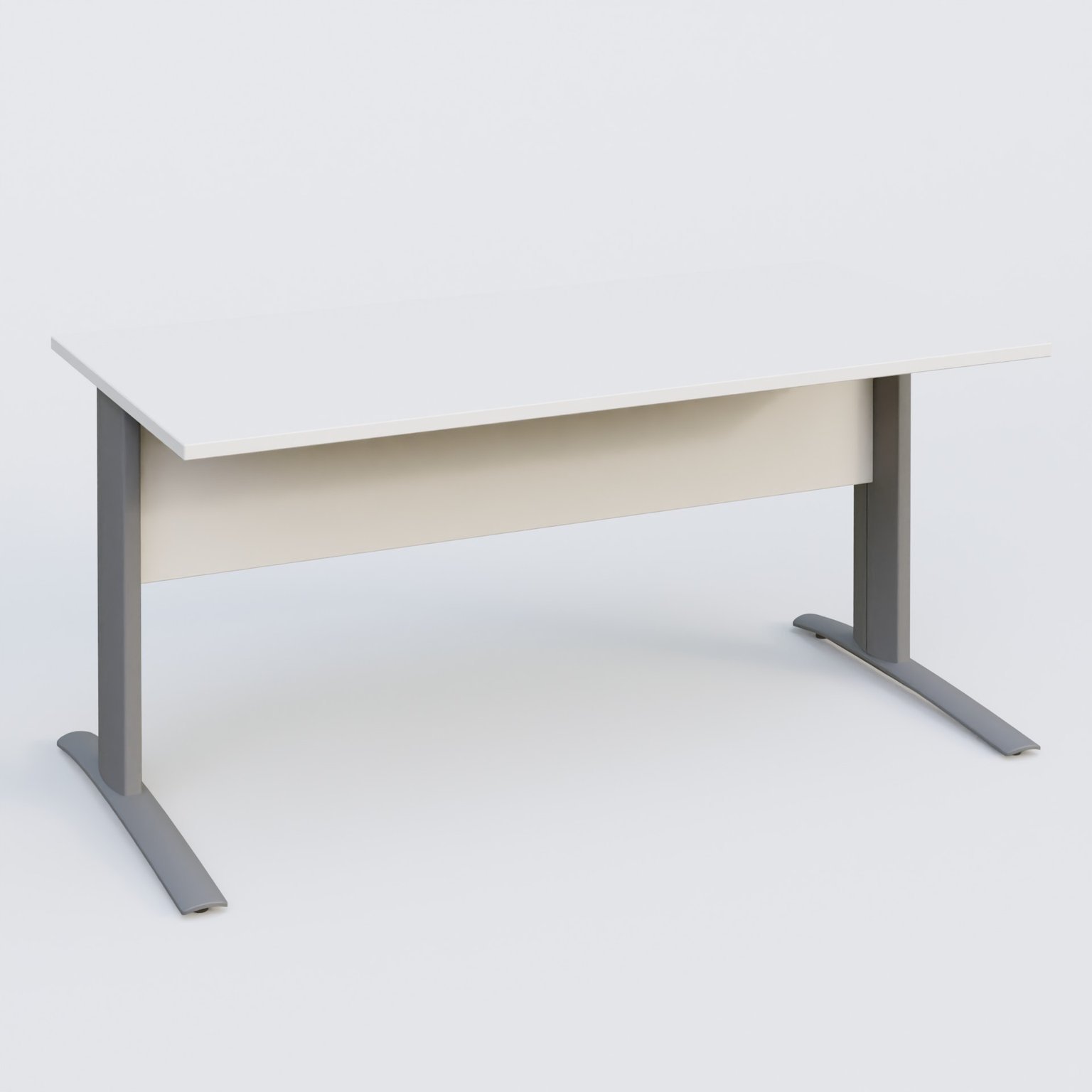 K1 Plateau droit 160x80 avec voile de fond bois. Plateau Blanc et pietement Aluminium