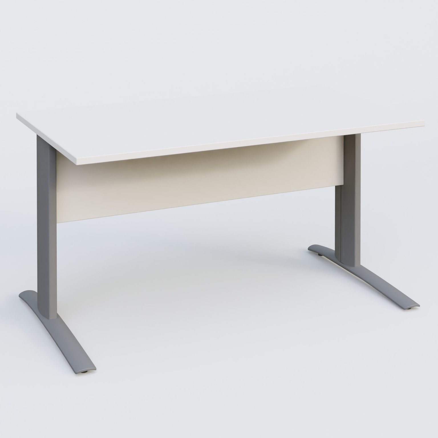 K1 Plateau droit 140x80 avec voile de fond bois. Plateau Blanc et pietement Aluminium