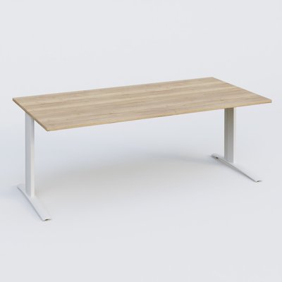 [Pas de famille] - [Pas de sous famille] - K1 Plateau droit 200x100 pieds fixe. Plateau Chêne naturel et pietement Blanc