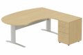 K1 Voile de fond Métal - Plan compact 90° asymétrique Manager 190x183x104/60cm avec caisson HB bois 3 tiroirs - retour à droite -Finitions : PLATEAUX: CHENE (CE) / PIETEMENTS: ALUMINIUM (AL) / CAISSONS MELAMINE: CHENE (CE)