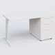 K2 Plateau droit 140x80 avec caisson porteur mélamine sous le plateau. Plateau , caisson Blanc et pietement Blanc