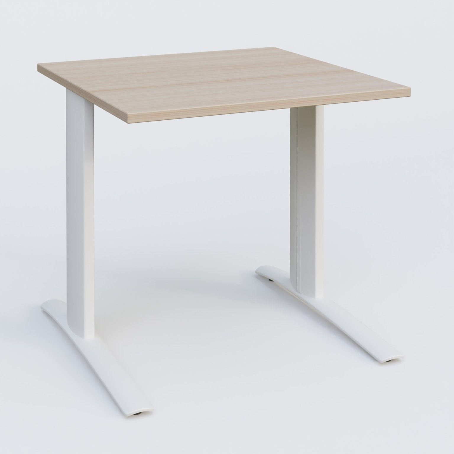 K1 Plateau droit 80x80 pieds fixe. Plateau Acacia et pietement Blanc