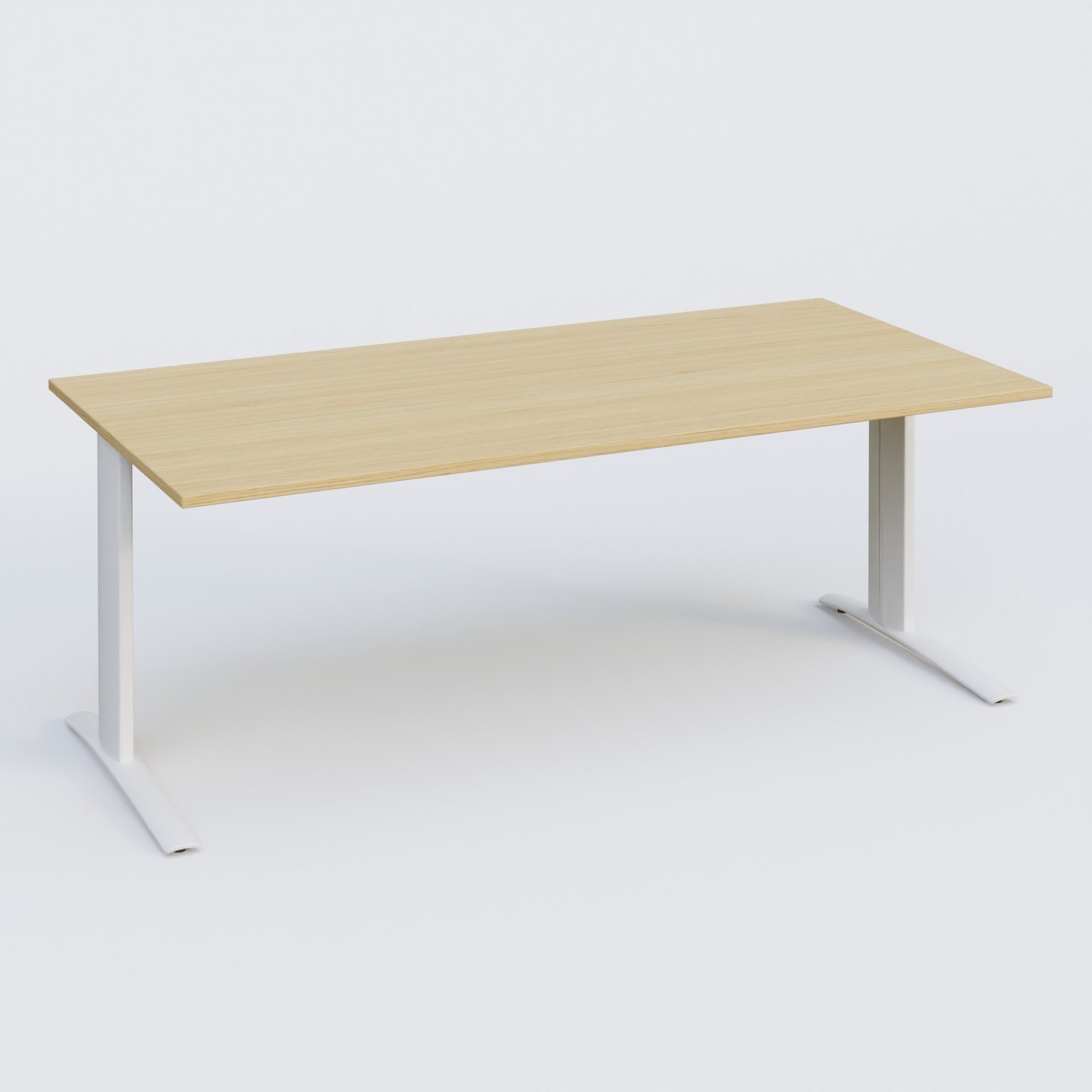 K1 Plateau droit 200x100 pieds fixe. Plateau Chêne clair et pietement Blanc