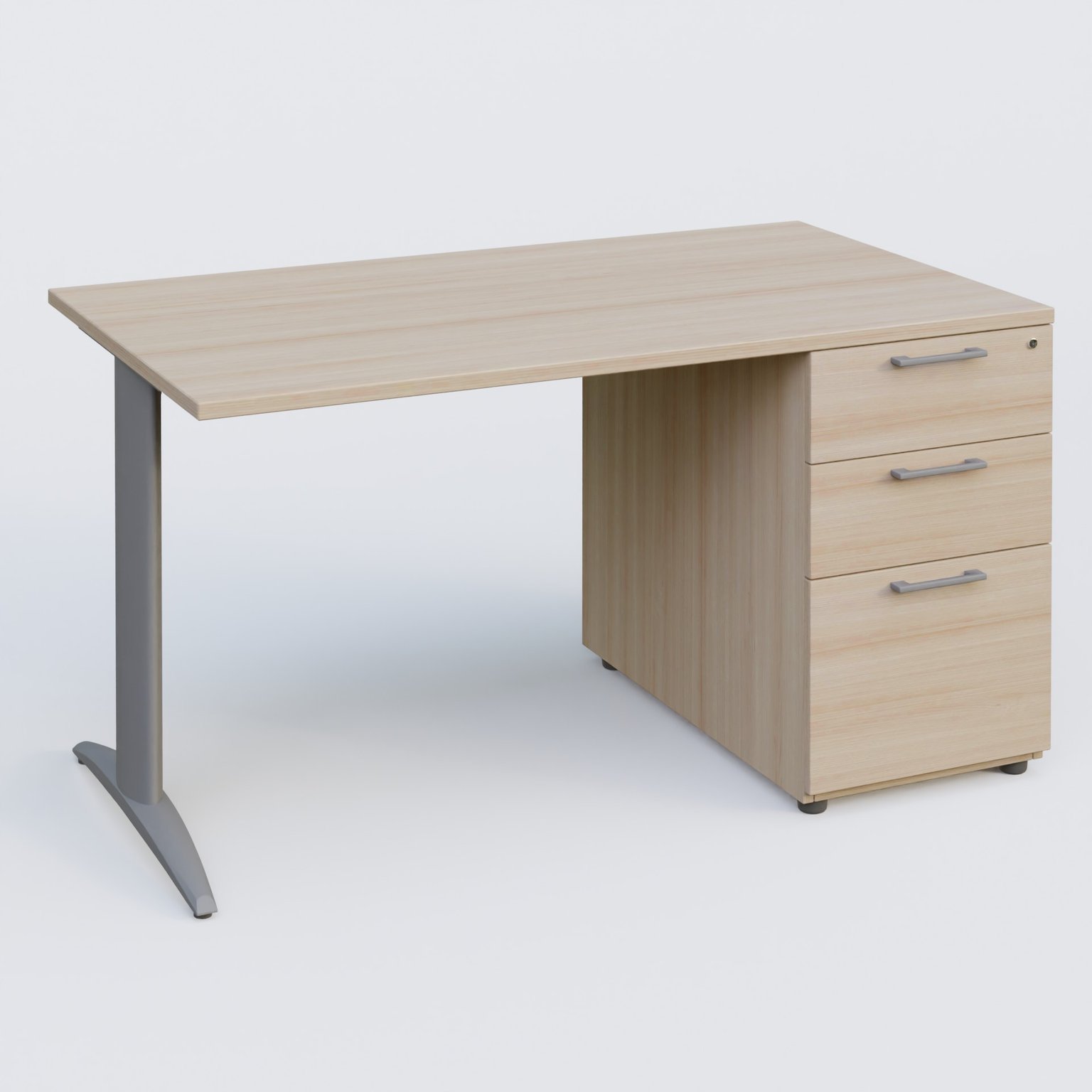 K2 Plateau droit 140x80 avec caisson porteur mélamine sous le plateau. Plateau , caisson Acacia et pietement Aluminium