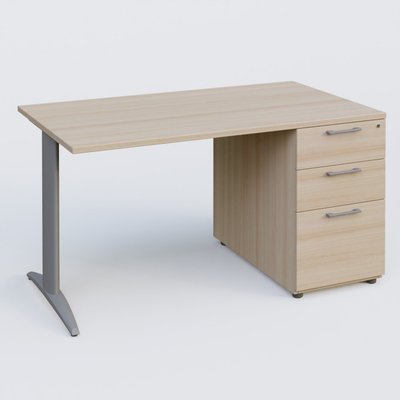 [Pas de famille] - [Pas de sous famille] - K2 Plateau droit 140x80 avec caisson porteur mélamine sous le plateau. Plateau , caisson Acacia et pietement Aluminium