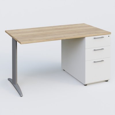 [Pas de famille] - [Pas de sous famille] - K2 Plateau droit 140x80 avec caisson porteur mélamine sous le plateau. Plateau , caisson Chêne naturel et pietement Aluminium