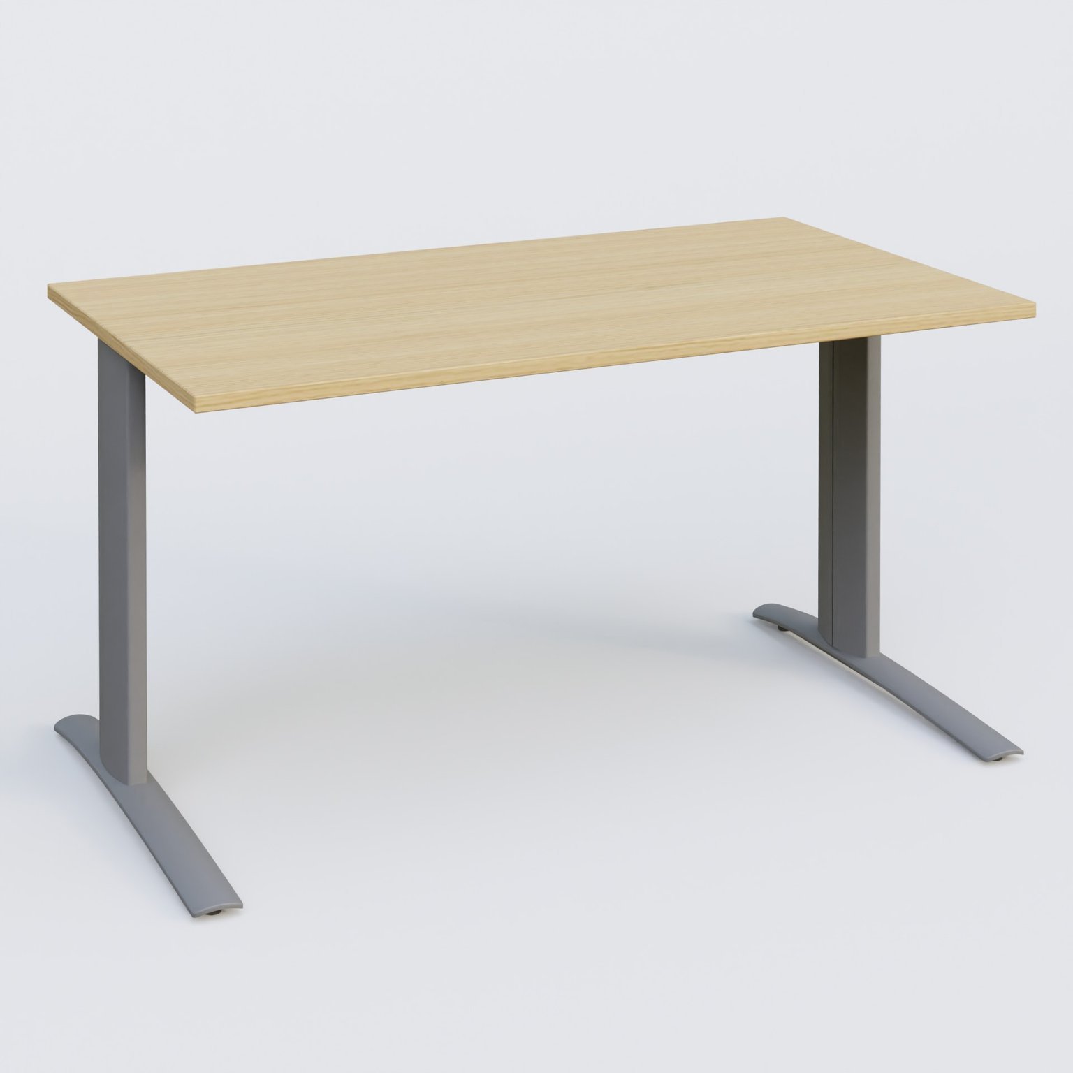 K1 Plateau droit 140x80 pieds fixe. Plateau Chêne clair et pietement Aluminium