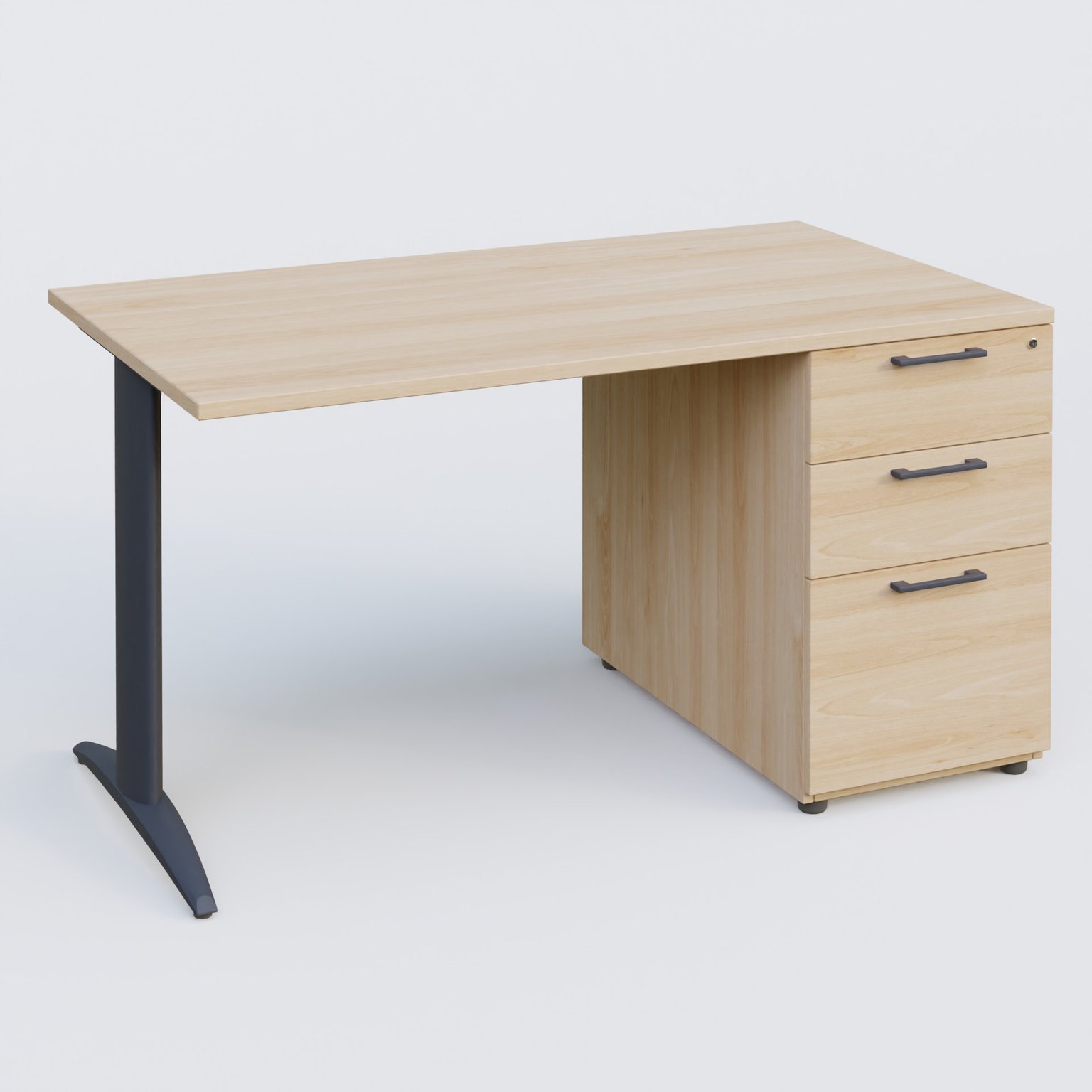 K2 Plateau droit 140x80 avec caisson porteur mélamine sous le plateau. Plateau , caisson Hêtre et pietement Anthracite