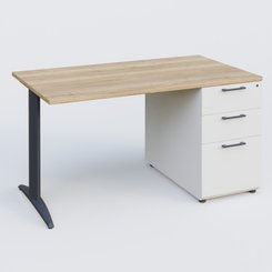[Pas de famille] - [Pas de sous famille] - K2 Plateau droit 140x80 avec caisson porteur mélamine sous le plateau. Plateau , caisson Chêne naturel et pietement Anthracite
