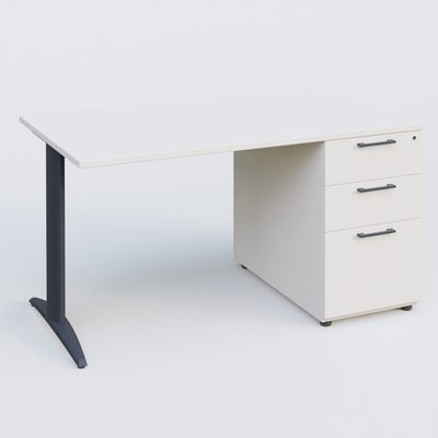 [Pas de famille] - [Pas de sous famille] - K2 Plateau droit 140x80 avec caisson porteur mélamine sous le plateau. Plateau , caisson Blanc et pietement Anthracite