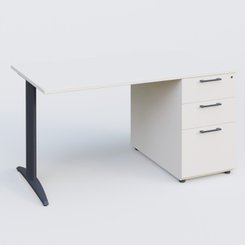 [Pas de famille] - [Pas de sous famille] - K2 Plateau droit 140x80 avec caisson porteur mélamine sous le plateau. Plateau , caisson Blanc et pietement Anthracite