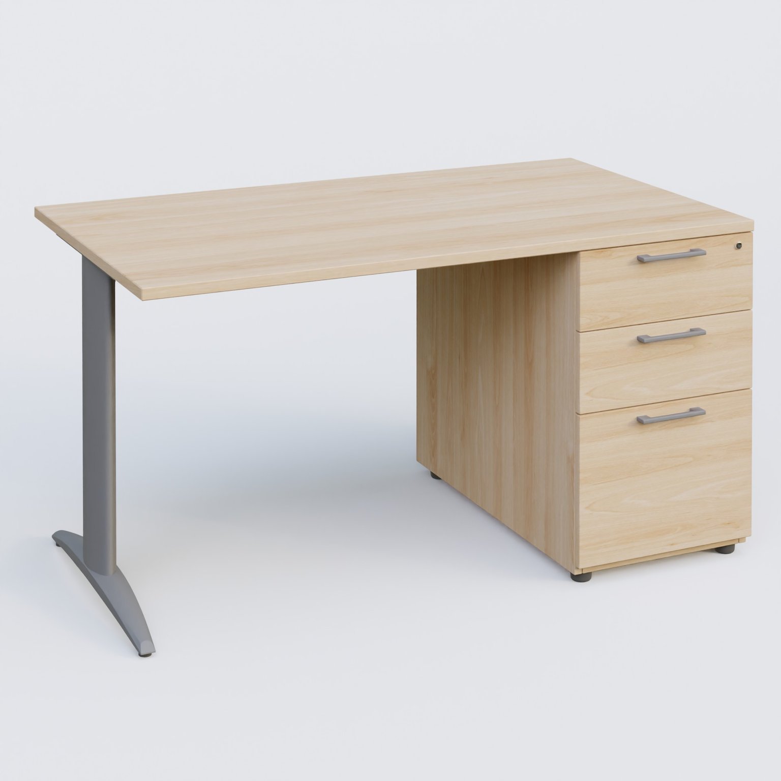K2 Plateau droit 140x80 avec caisson porteur mélamine sous le plateau. Plateau , caisson Hêtre et pietement Aluminium